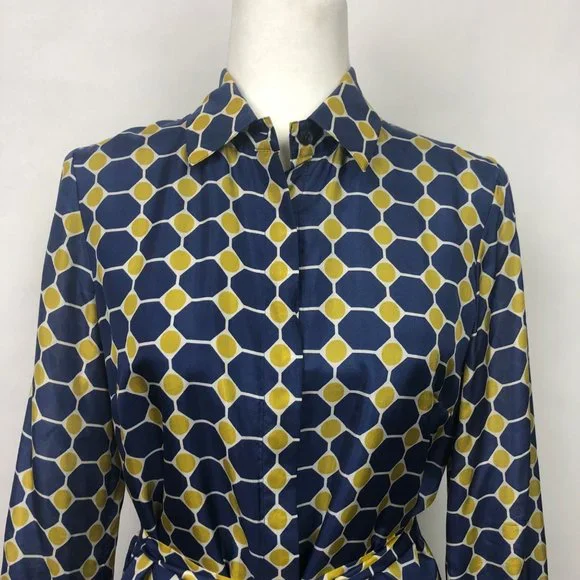 Brooks Brothers Silk Navy and Gold Geometric Dress - Picture 4 of 16
